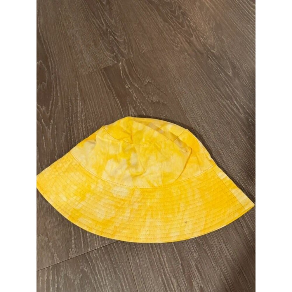 Yellow White Tie Dye Cotton Bucket Hat Summer Sun Cap Festival Beach Headwear